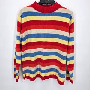 Mountain Lake Multicolor Striped Mock Neck Long Sleeve Chenille Sweater Medium